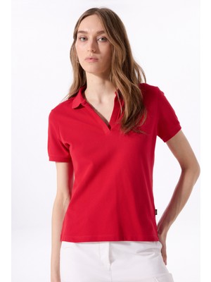 Kırmızı Kadın Relaxed Düz Polo T-Shirt J5SL-TST7070