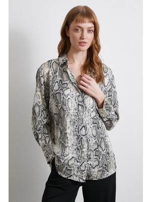 Never More Kraşlı Yılan Desen Gömlek Gri