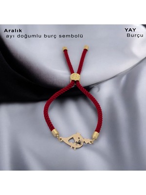 Archin Minik Kuş Figürlü ve Bayanlar İçin 14 Ayar Altın Plakalı Örgü İpli Burç BİLEKLİĞİ-363BURÇ-KİRMİZİ