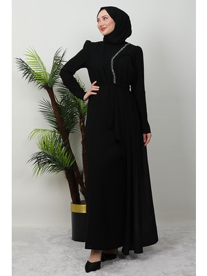 Giza Store Sırma Örgülü Krep Elbise Siyah