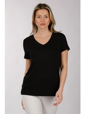 Daıdo Minimalist V Yaka Kısa Kol Kadın T-Shirt - Günlük Kullanım