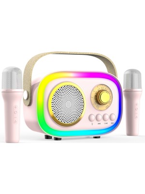 Jhy K5 2 Mikrofonlu Bluetooth Bağlantılı Karaoke Hoparlör 2025 Pembe