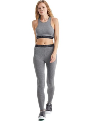 Kadın Beli Yazılı Viskon Antrasit Uzun Tayt Tayt C8T4N2O15