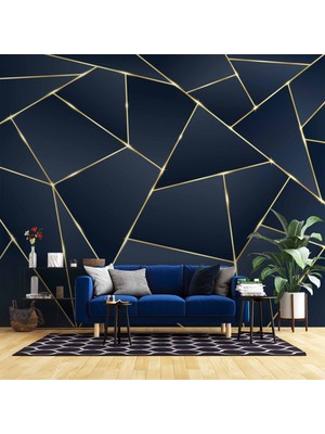 3 Boyutlu Lacivert Mozaik Desenli Duvar Kağıdı