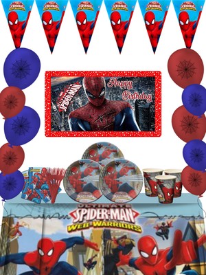 snowparty Spiderman Afişli Örümcek Adam 40 Kişilik Doğum Günü Parti Malzemeleri Süsleri Seti