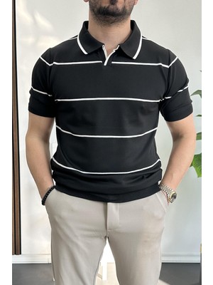 Edwox Erkek Açık Yaka Yan Çizgili Tişört Yeşil EDW259