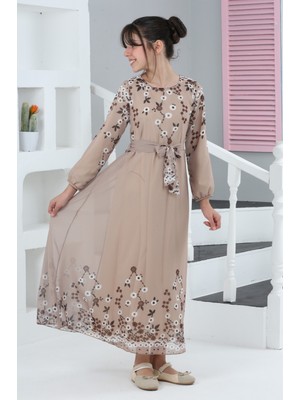 Asortix Kız Çocuk Çiçek Desenli Şifon Elbise – Uzun, Astarlı, Tesettüre Uygun ELBISE-ELB-0040