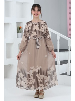 Asortix Kız Çocuk Çiçek Desenli Şifon Elbise – Uzun, Astarlı, Tesettüre Uygun ELBISE-ELB-0040