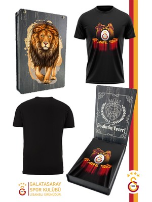 Galatasaray Orijinal Lisanslı We Are Gala T-Shirt Gs Aslan Baskılı Hediyelik Ahşap Kutulu
