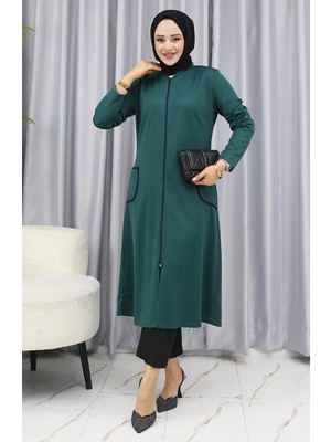 Sefa Merve Cep Detaylı Fermuarlı Kap 1642-04 Zümrüt Yeşili