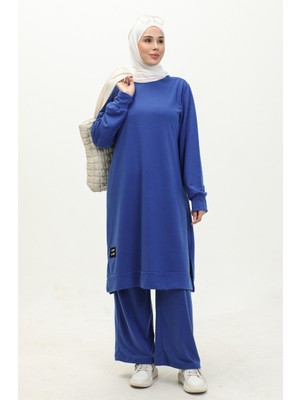 Sefa Merve Iki Iplik Tunik Pantolon Ikili Takım 0001-09 Saks