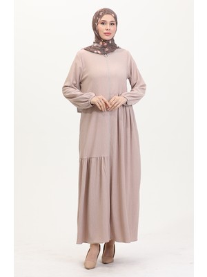 Sefa Merve Büzgülü Ferace 1027-08 Bej
