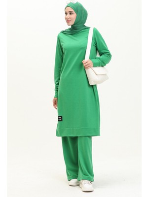 Sefa Merve Iki Iplik Tunik Pantolon Ikili Takım 0001-10 Yeşil