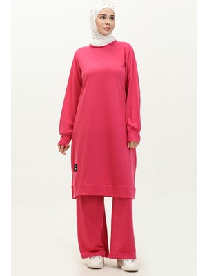 Sefa Merve Iki Iplik Tunik Pantolon Ikili Takım 0001-07 Fuşya
