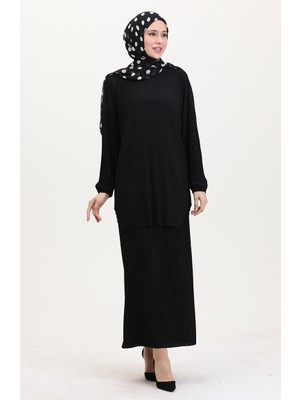 Sefa Merve Piliseli Tunik Etek Ikili Takım 0015-07 Siyah