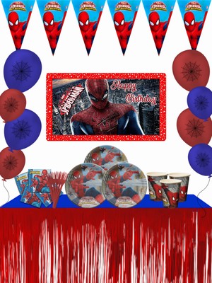 snowparty Spiderman Örümcek Adam Metalize Masa Etekli Afişli Doğum Günü Parti Süsleri Seti
