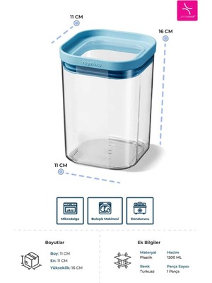 Primanova Seoul Kuru Gıda Saklama Kabı 1200 ML - 11x11x16 cm