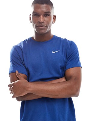 Nike Dri-Fit Uv Miler Ss Erkek Mavi Spor Tişört