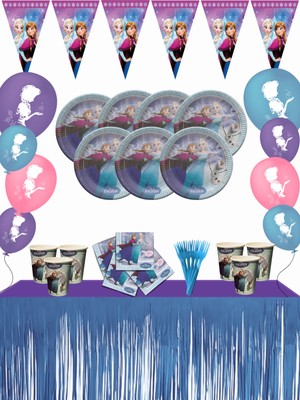snowparty Frozen Karlar Ülkesi Elsa Metalize Masa Etekli Doğum Günü Parti Seti