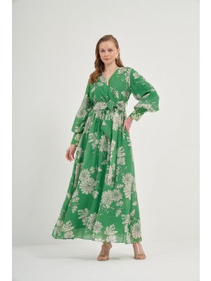 FTZ Women Kadın Tansel Desenli Elbise  Yeşil 31057