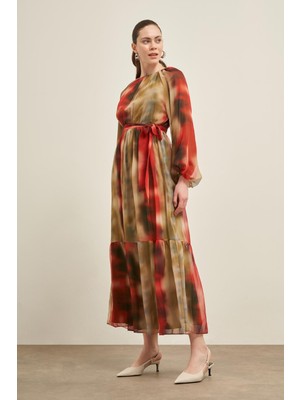 FTZ Women Kadın İpek Şifon Elbise  Nar 31028