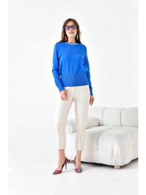 FTZ Women Kadın Zincir Detaylı Kazak  Mavi 20823