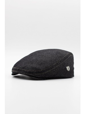 Erkek Jean Flat Cap Kasket - Siyah Kot Şapka | Standart Fit/esnek