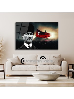 Atatürk ve Bayrak Cam Tablo