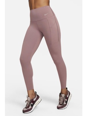 Nike Dri Fit Universa High Rise 7/8 Length Kadın Yüksek Bel Lazer Kesim Toparlayıcı 2 Cepli Dalgıç Kumaş Tayt Açık Kahve