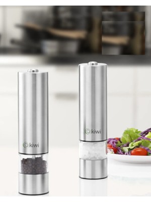 Kiwi 2li Set Kspg 4806 Pilli-Led Işıklı Otomatik Tuz-Karabiber Değirmeni 2li Set