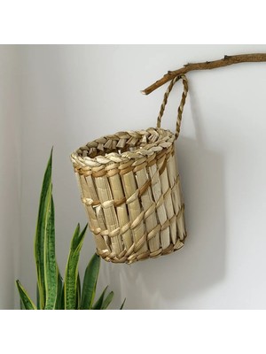 Hakici Dekoratif Çok Amaçlı Doğal El Yapımı Hasır Saksı Sepet / 10X10 cm