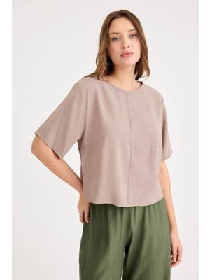 Yuvarlak Yaka Kısa Kol Crop Bluz