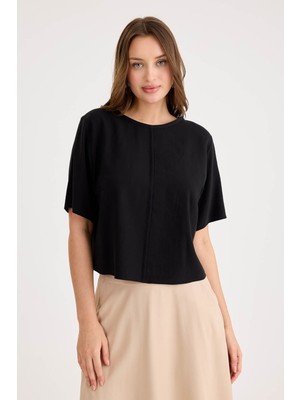Yuvarlak Yaka Kısa Kol Crop Bluz