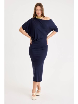Kayık Yaka Kısa Kol Modal Elbise