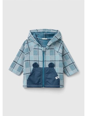 United Colors Of Benetton Bebek Havacı Mavi Fermuar Kapamalı Kulaklı Kanguru Cepli Kapüşonlu Sweatshirt