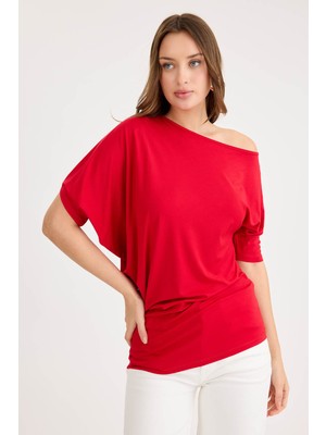 Kayık Yaka Kısa Kol Modal Bluz