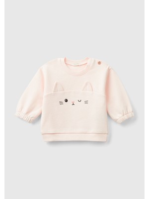 United Colors Of Benetton Bebek Önü Kulak Detaylı Omzu Düğmeli Bisiklet Yaka Sweatshirt