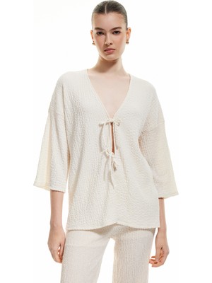 Koton Fiyonk Bağlama Detaylı Uzun Kollu Dokulu Uzun Hırka