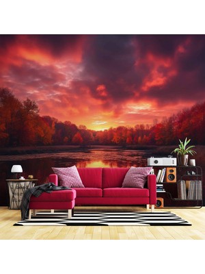 Kızıl Gökyüzü Gün Batımı Manzaralı Duvar Kağıdı