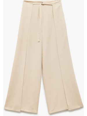 Koton Viskon Kemer Detaylı Yırtmaçlı Nervürlü Geniş Paça Pantolon