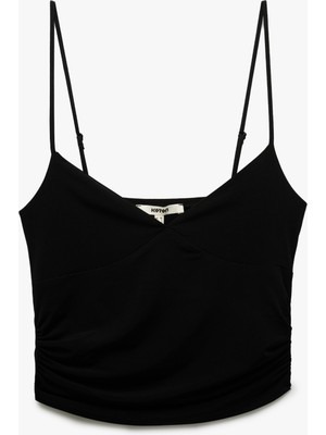 Koton Skinny Fit Drapeli V Yaka Ince Askılı Bluz