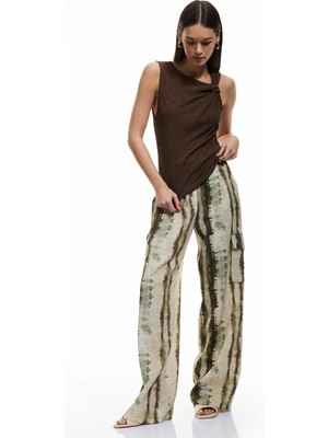 Koton Asimetrik Yaka Düğüm Detaylı Dokulu Kolsuz Tişört