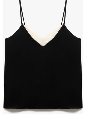 Koton Iki Farklı Kumaş Kullanımlı V Yaka Ince Askılı Bluz