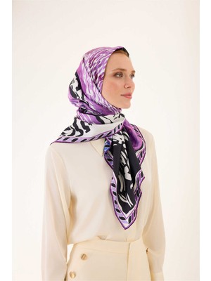 Göl Kenarı Mor-Pembe Çift Taraflı Tivil Ipek Eşarp  90X90