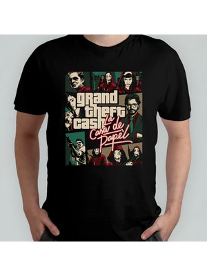 Pixxa La Casa De Papel - Grand Theft Auto Unisex %100 Pamuklu Bisiklet Yaka T-Shirt Model 1