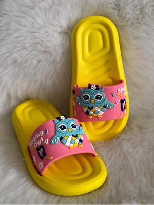 Kuş Desenli Sarı Pembe Anatomik Taban Kaydırmaz Plastik Kız Çocuk Havuz Deniz Plaj Evve Sokak Terlik