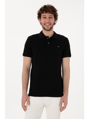 U.S. Polo Assn. Erkek Slim Fit Polo Yaka Siyah Basic Tişört 50298042-VR046