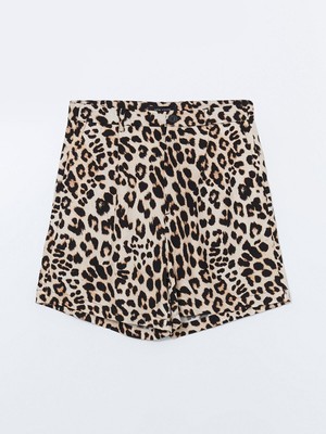 Lcw Vision  Leopar Desenli Keten Karışımlı Kadın Şort