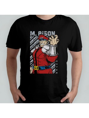 Pixxa Street Fighter M. Bison Unisex %100 Pamuklu Bisiklet Yaka T-Shirt Model 1