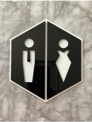 Basic White Black Hexagon Seri Kadın&erkek Wc Yönlendirme Levhası